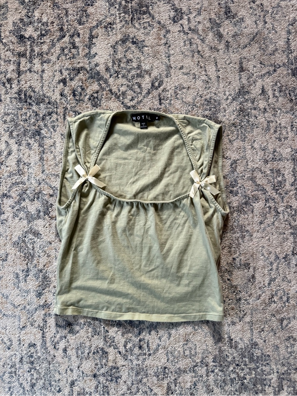 Motel Rocks Sage Green Tie-Shoulder Camisole with Bow Details